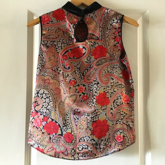 Y2K Made in Canada Vintage Paisley Keyhole Gothic Maid Top - Picture 2 of 14